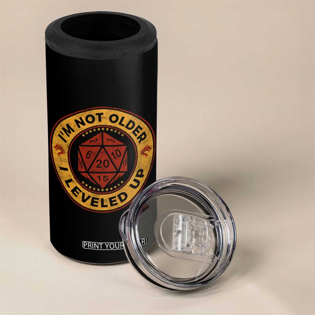 Funny RPG Gamer I Am Not Older I Leveled Up 4 in 1 Can Cooler Tumbler Vintage D20 Tabletop TS11 Print Your Wear