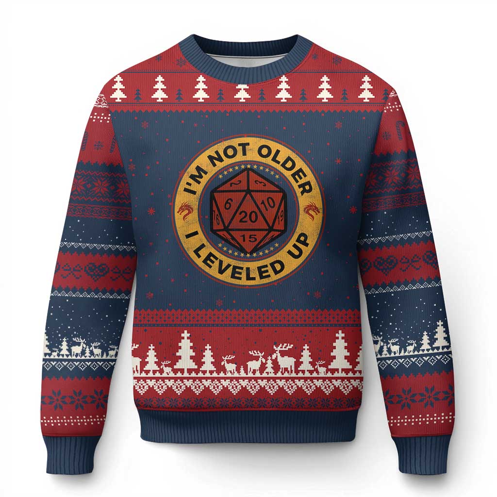 Funny RPG Gamer I Am Not Older I Leveled Up Ugly Christmas Sweater Vintage D20 Tabletop TS11 Navy Red Print Your Wear