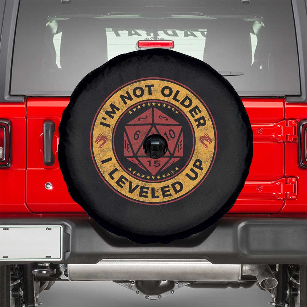 Funny RPG Gamer I Am Not Older I Leveled Up Spare Tire Cover Vintage D20 Tabletop TS11 Black Print Your Wear