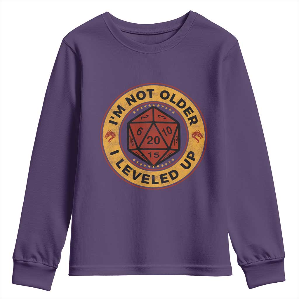 Funny RPG Gamer I Am Not Older I Leveled Up Youth Sweatshirt Vintage D20 Tabletop TS11 Purple Print Your Wear