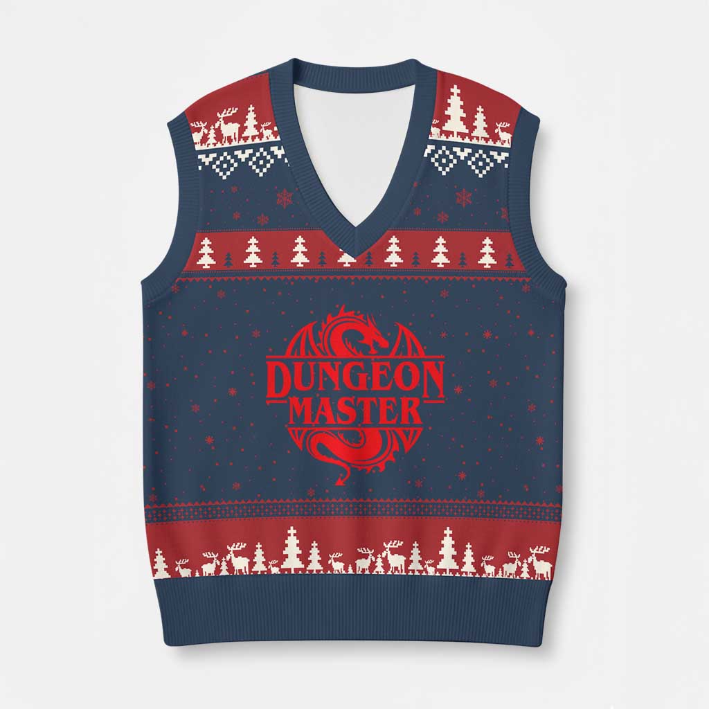 Funny Dungeon Master V-Neck Knit Sweater Vest RPG Gamer D20 Tabletop Red Dragon TS11 Navy Red Print Your Wear