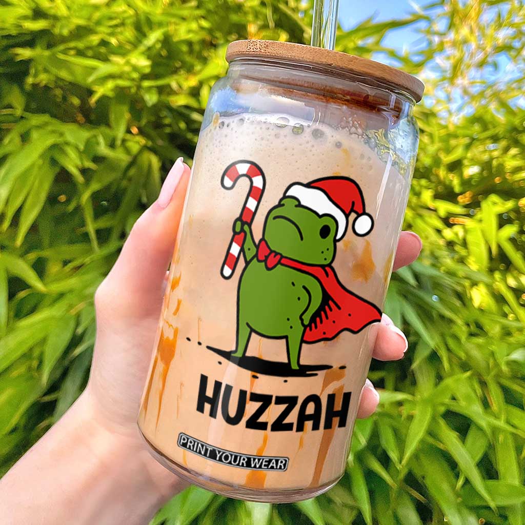 Funny Christmas Huzzah Frog Knight Meme Quote Glass Can TS11 White Print Your Wear