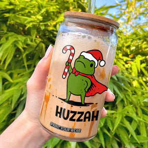 Funny Christmas Huzzah Frog Knight Meme Quote Glass Can TS11 White Print Your Wear
