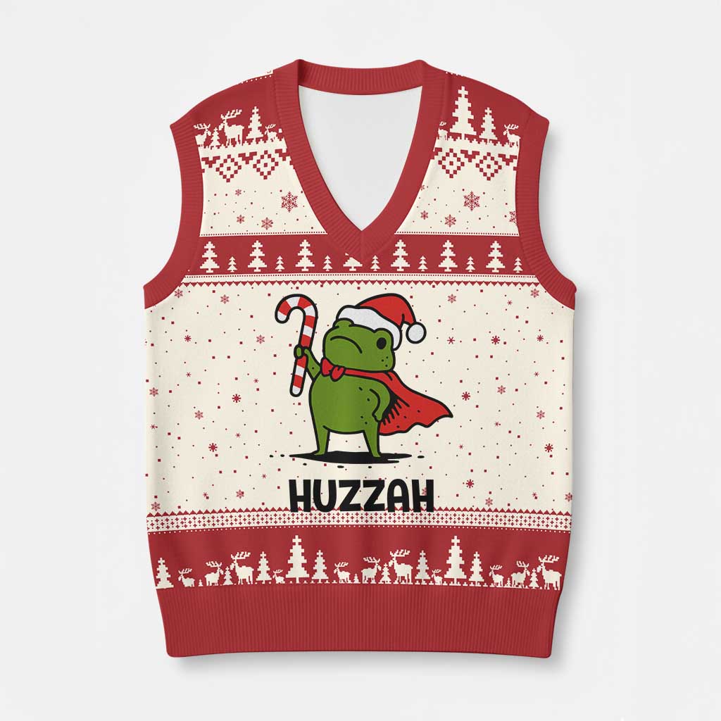 Funny Xmas Huzzah Frog Knight Meme Quote V-Neck Knit Sweater Vest TS11 Beige Red Print Your Wear