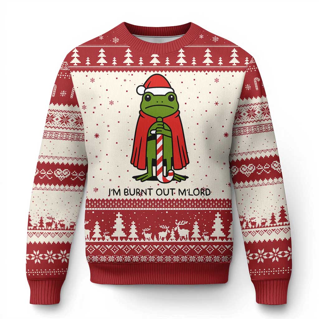 Funny Xmas Frog Knight Ugly Christmas Sweater I Am Burnt Out M Lord Medieval Meme TS11 Beige Red Print Your Wear