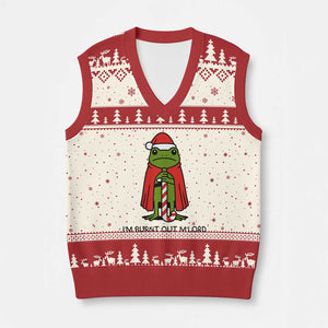 Funny Xmas Frog Knight V-Neck Knit Sweater Vest I Am Burnt Out M Lord Medieval Meme TS11 Beige Red Print Your Wear