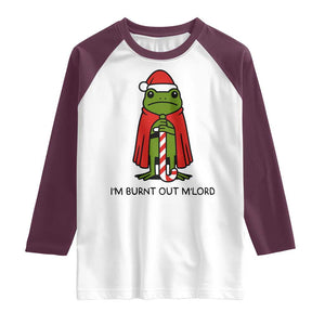 Funny Christmas Frog Knight Raglan Shirt I Am Burnt Out M Lord Medieval Meme TS11 White Maroon Print Your Wear