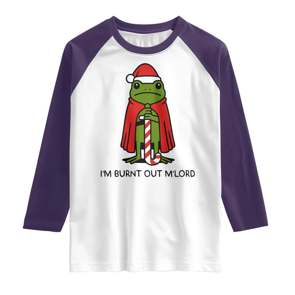 Funny Christmas Frog Knight Raglan Shirt I Am Burnt Out M Lord Medieval Meme TS11 White Purple Print Your Wear