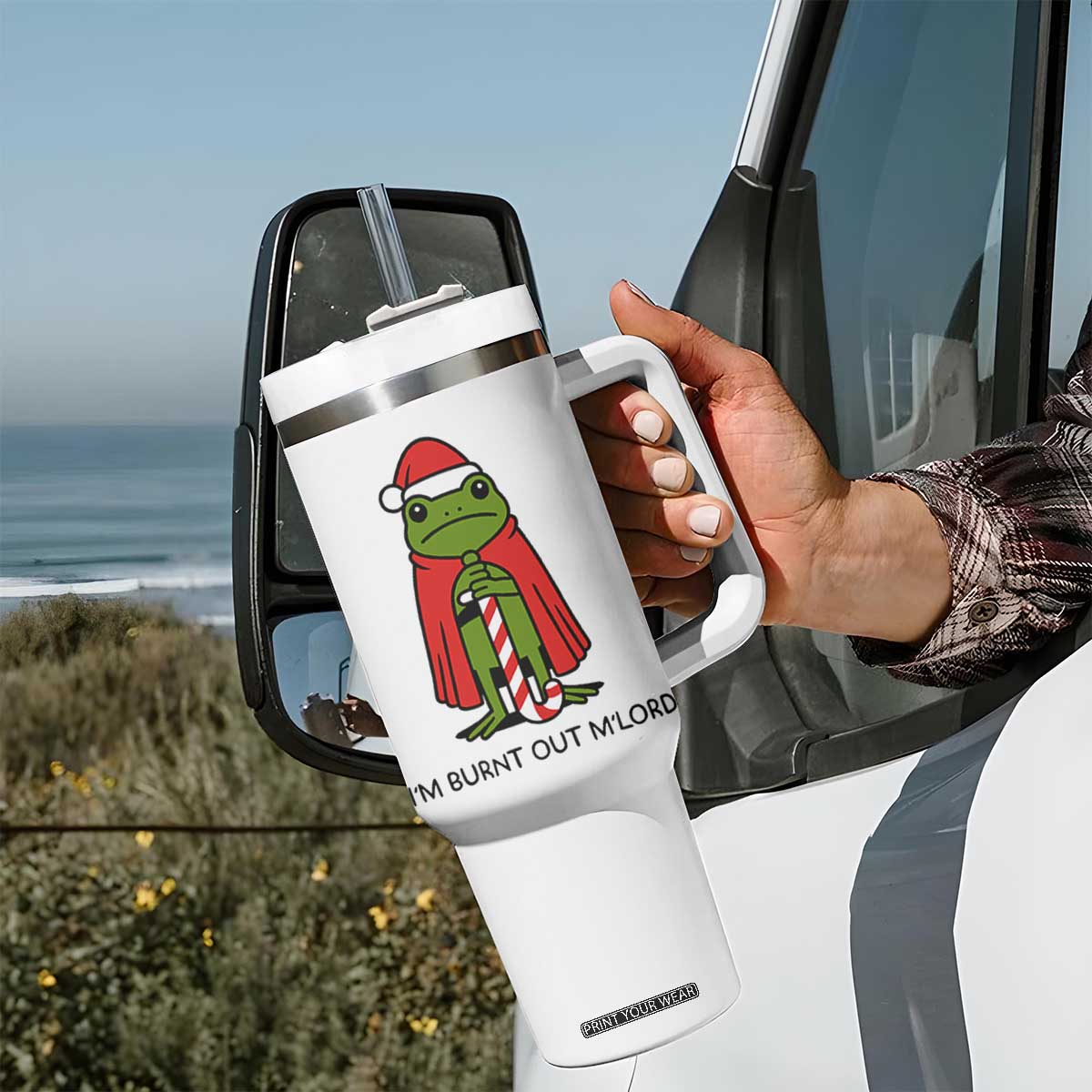 Funny Christmas Frog Knight Tumbler With Handle I Am Burnt Out M Lord Medieval Meme TS11 Print Your Wear