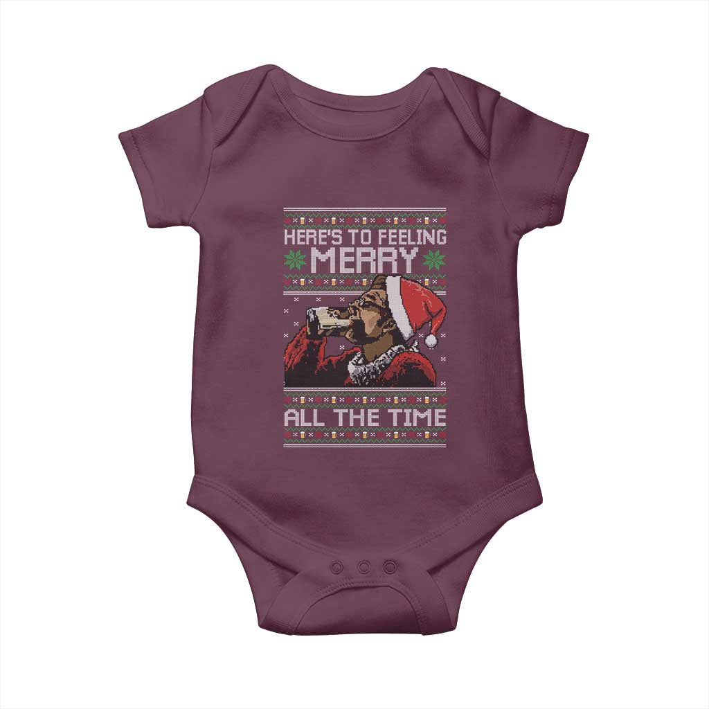 Here To Feeling Merry All The Time Christmas Baby Onesie Funny Xmas Comedy Movie TS11 Maroon Print Your Wear