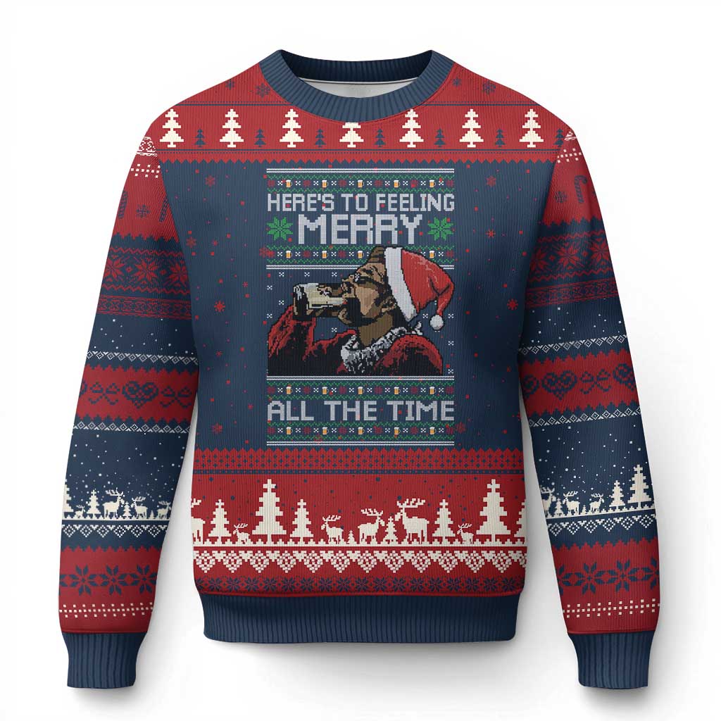 Here To Feeling Merry All The Time Xmas Ugly Christmas Sweater Funny Xmas Comedy Movie TS11 Navy Red Print Your Wear