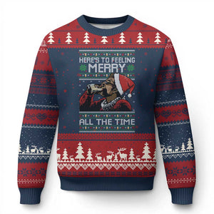 Here To Feeling Merry All The Time Xmas Ugly Christmas Sweater Funny Xmas Comedy Movie TS11 Navy Red Print Your Wear