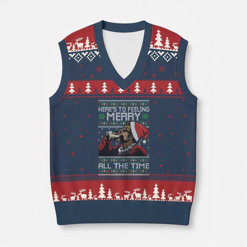 Here To Feeling Merry All The Time Xmas V-Neck Knit Sweater Vest Funny Xmas Comedy Movie TS11 Navy Red Print Your Wear