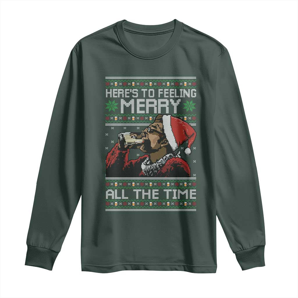 Here To Feeling Merry All The Time Christmas Long Sleeve Shirt Funny Xmas Comedy Movie TS11 Dark Forest Green Print Your Wear