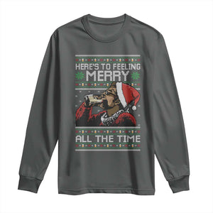 Here To Feeling Merry All The Time Christmas Long Sleeve Shirt Funny Xmas Comedy Movie TS11 Dark Heather Print Your Wear