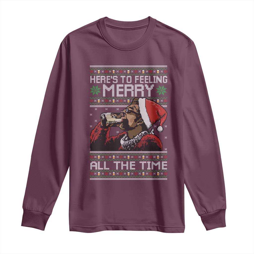 Here To Feeling Merry All The Time Christmas Long Sleeve Shirt Funny Xmas Comedy Movie TS11 Maroon Print Your Wear