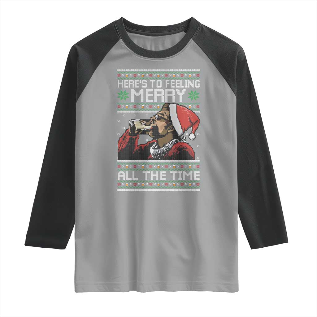 Here To Feeling Merry All The Time Christmas Raglan Shirt Funny Xmas Comedy Movie TS11 Sport Gray Black Print Your Wear