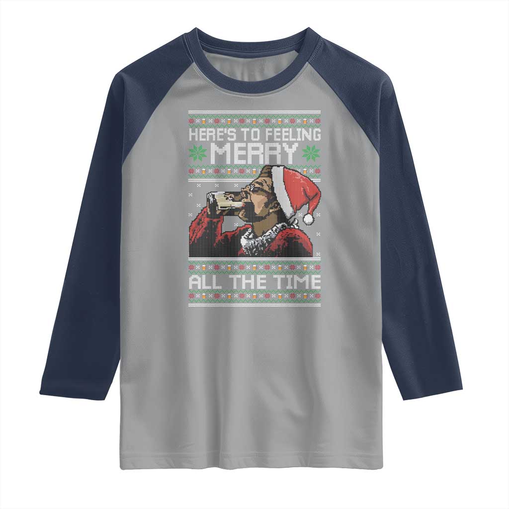 Here To Feeling Merry All The Time Christmas Raglan Shirt Funny Xmas Comedy Movie TS11 Sport Gray Navy Print Your Wear