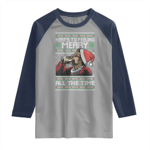 Here To Feeling Merry All The Time Christmas Raglan Shirt Funny Xmas Comedy Movie TS11 Sport Gray Navy Print Your Wear