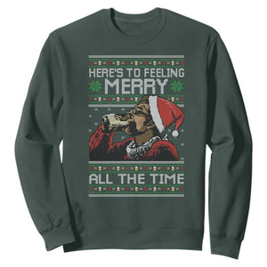 Here To Feeling Merry All The Time Christmas Sweatshirt Funny Xmas Comedy Movie TS11 Dark Forest Green Print Your Wear