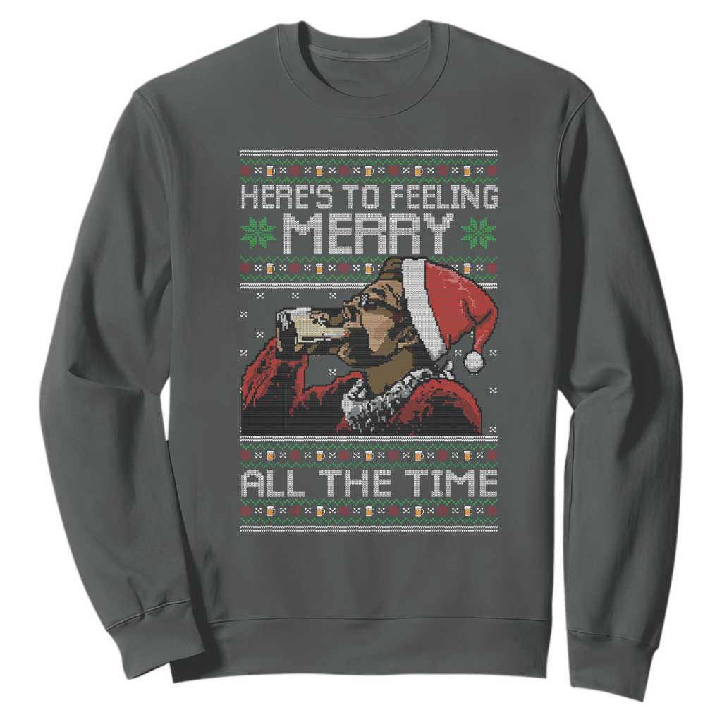 Here To Feeling Merry All The Time Christmas Sweatshirt Funny Xmas Comedy Movie TS11 Dark Heather Print Your Wear