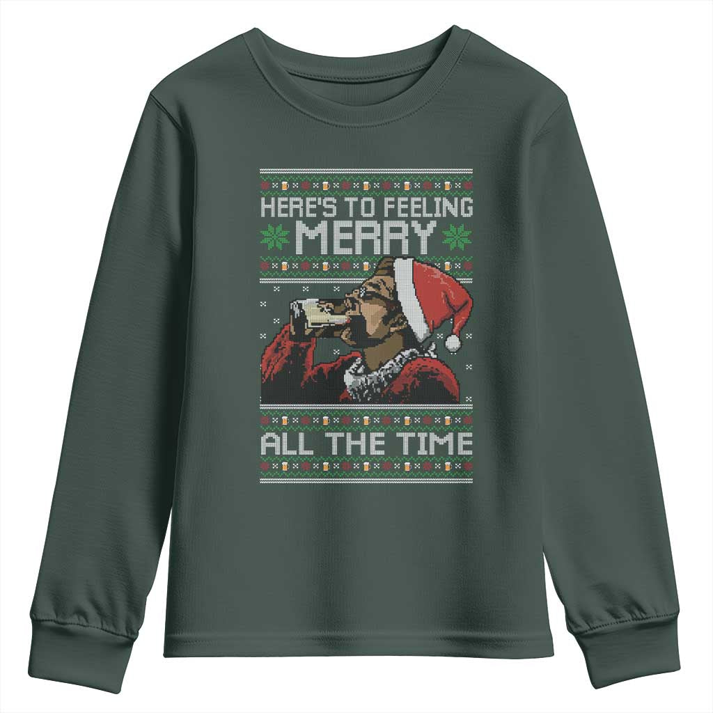 Here To Feeling Merry All The Time Christmas Youth Sweatshirt Funny Xmas Comedy Movie TS11 Dark Forest Green Print Your Wear
