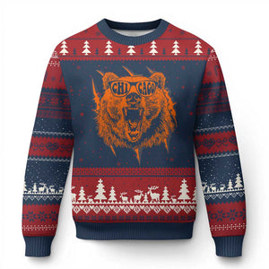 Wildlife Grizzly Bear Chicago Lover Ugly Christmas Sweater TS11 Navy Red Print Your Wear