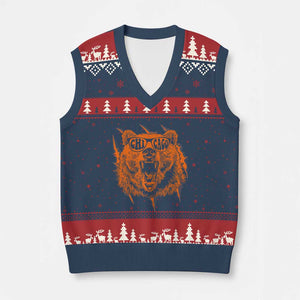 Wildlife Grizzly Bear Chicago Lover V-Neck Knit Sweater Vest TS11 Navy Red Print Your Wear