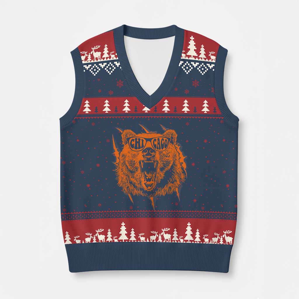 Wildlife Grizzly Bear Chicago Lover V-Neck Knit Sweater Vest TS11 Navy Red Print Your Wear