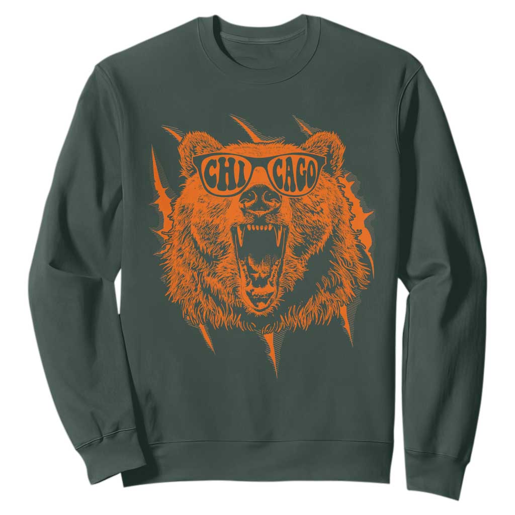 Wildlife Grizzly Bear Chicago Lover Sweatshirt TS11 Dark Forest Green Print Your Wear