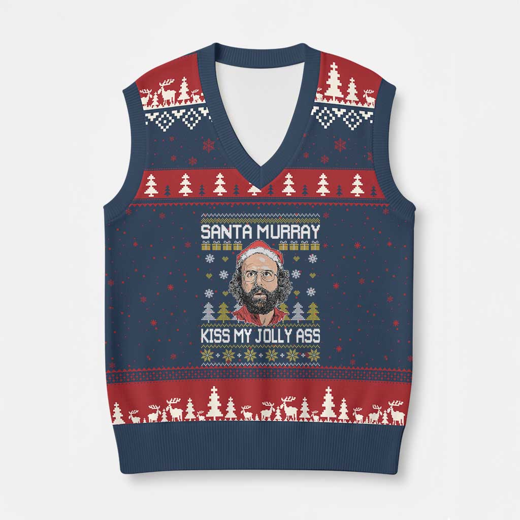 Funny Stranger Murray Xmas V-Neck Knit Sweater Vest Santa Murray Kiss My Jolly Ass TS11 Navy Red Print Your Wear