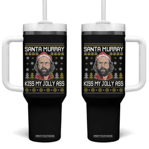 Funny Stranger Murray Christmas Tumbler With Handle Santa Murray Kiss My Jolly Ass TS11 One Size: 40 oz Black Print Your Wear