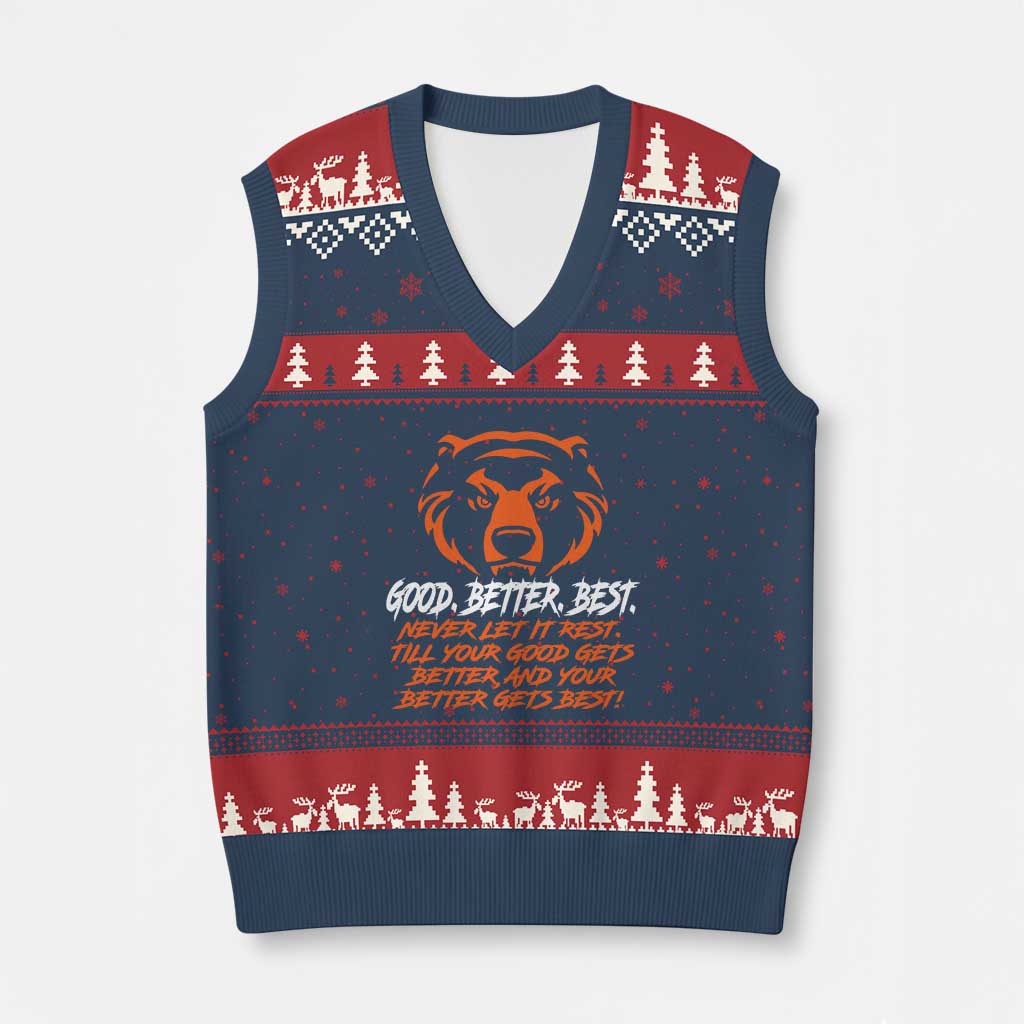 Good Better Best V-Neck Knit Sweater Vest Never Let It Rest Till Your Good Gets Better CFB Motivation TS11 Navy Red Print Your Wear