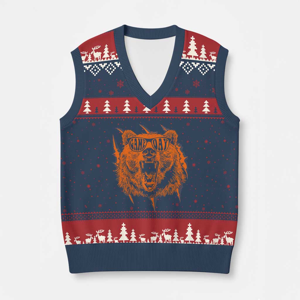 Funny Grizzly Bear Sport Fan Game Day V-Neck Knit Sweater Vest TS11 Navy Red Print Your Wear