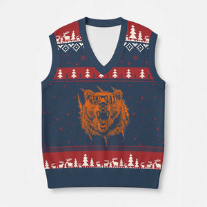 Funny Grizzly Bear Sport Fan Game Day V-Neck Knit Sweater Vest TS11 Navy Red Print Your Wear