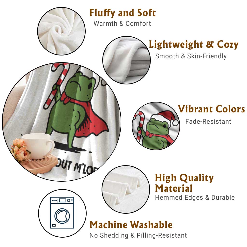 Funny Christmas Frog Knight Throw Blanket I Am Burnt Out M Lord Medieval Meme Candy Cane TS11 Print Your Wear