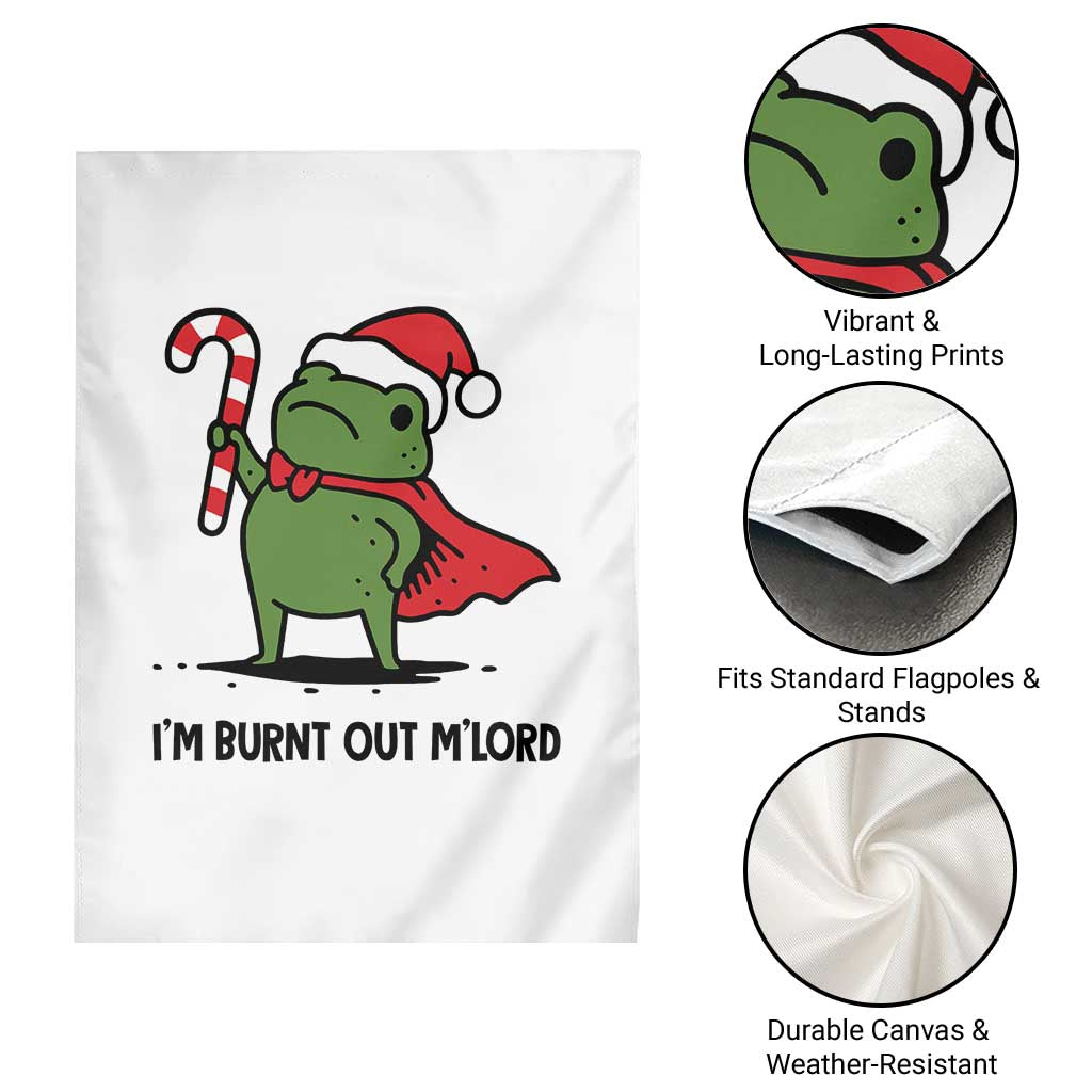 Funny Christmas Frog Knight Garden Flag I Am Burnt Out M Lord Medieval Meme Candy Cane TS11 Print Your Wear