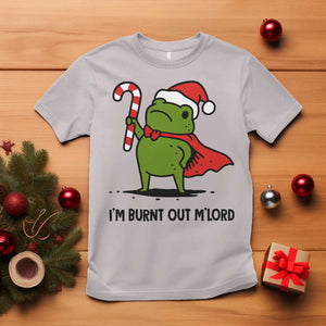 Funny Christmas Frog Knight T Shirt I Am Burnt Out M Lord Medieval Meme Candy Cane TS11 Ice Gray Print Your Wear