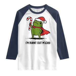 Funny Christmas Frog Knight Raglan Shirt I Am Burnt Out M Lord Medieval Meme Candy Cane TS11 White Navy Print Your Wear