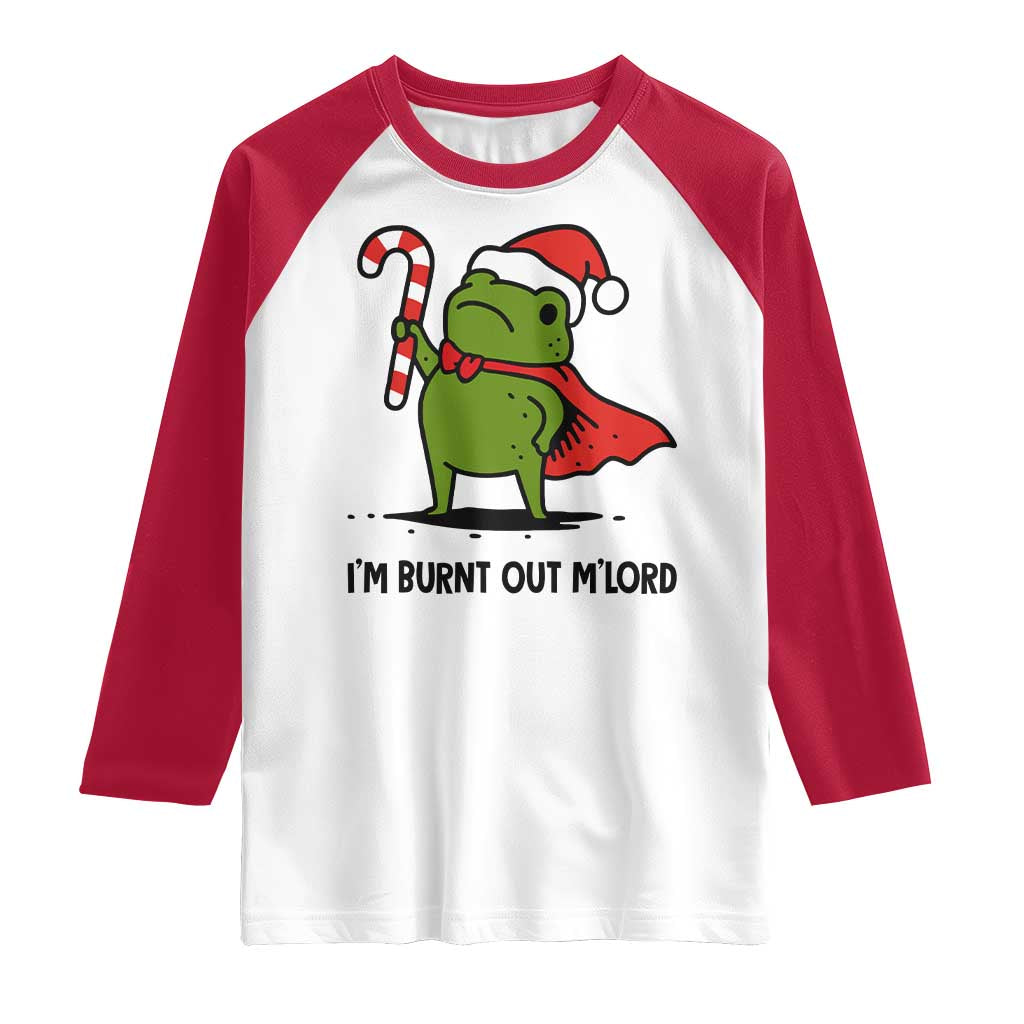 Funny Christmas Frog Knight Raglan Shirt I Am Burnt Out M Lord Medieval Meme Candy Cane TS11 White Red Print Your Wear