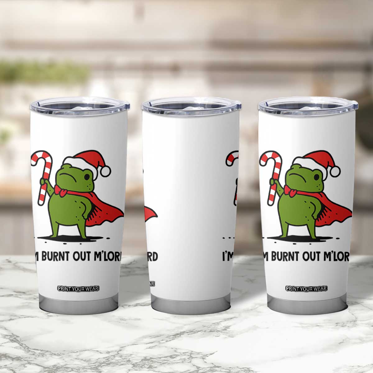 Funny Christmas Frog Knight Tumbler Cup I Am Burnt Out M Lord Medieval Meme Candy Cane TS11 Print Your Wear