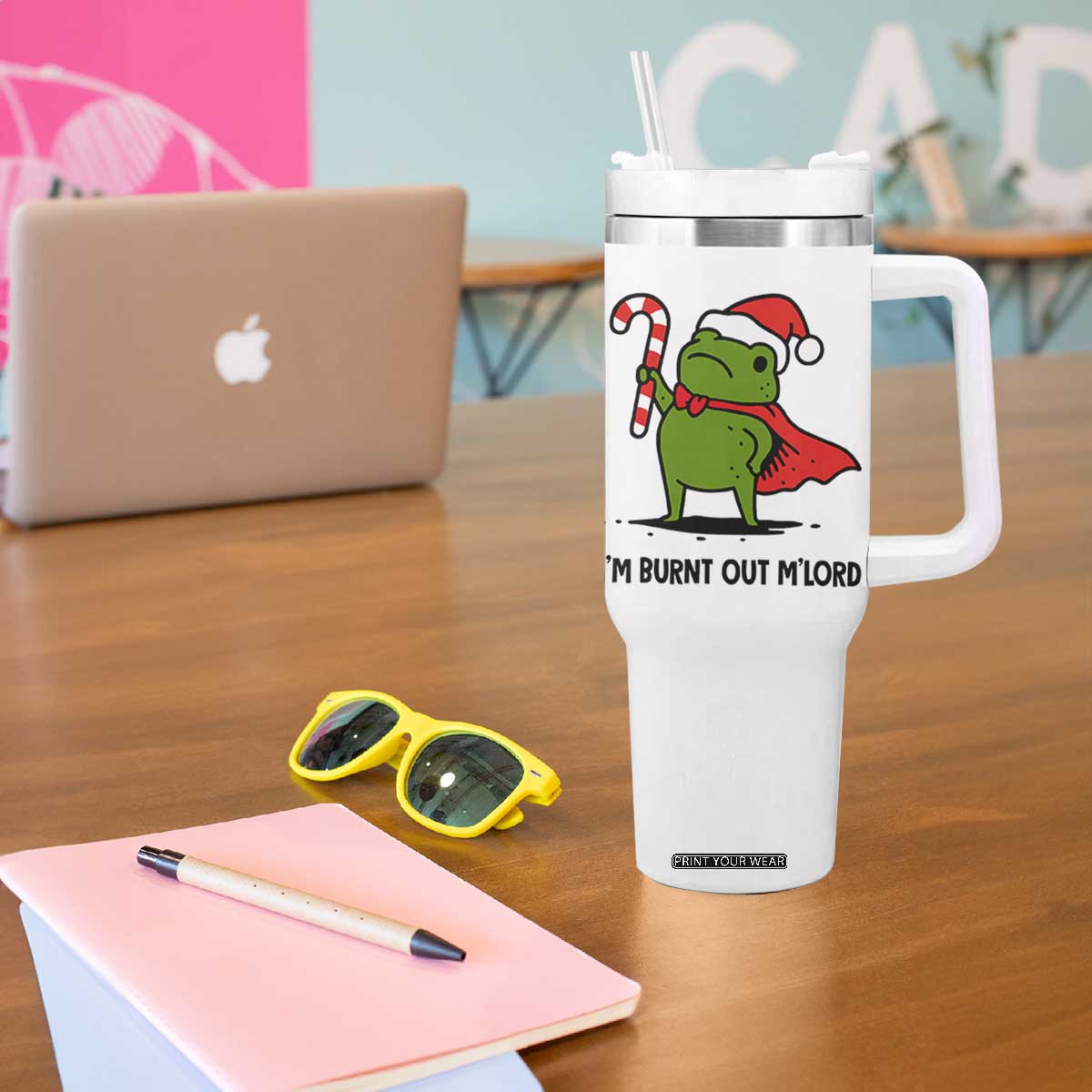 Funny Christmas Frog Knight Tumbler With Handle I Am Burnt Out M Lord Medieval Meme Candy Cane TS11 Print Your Wear
