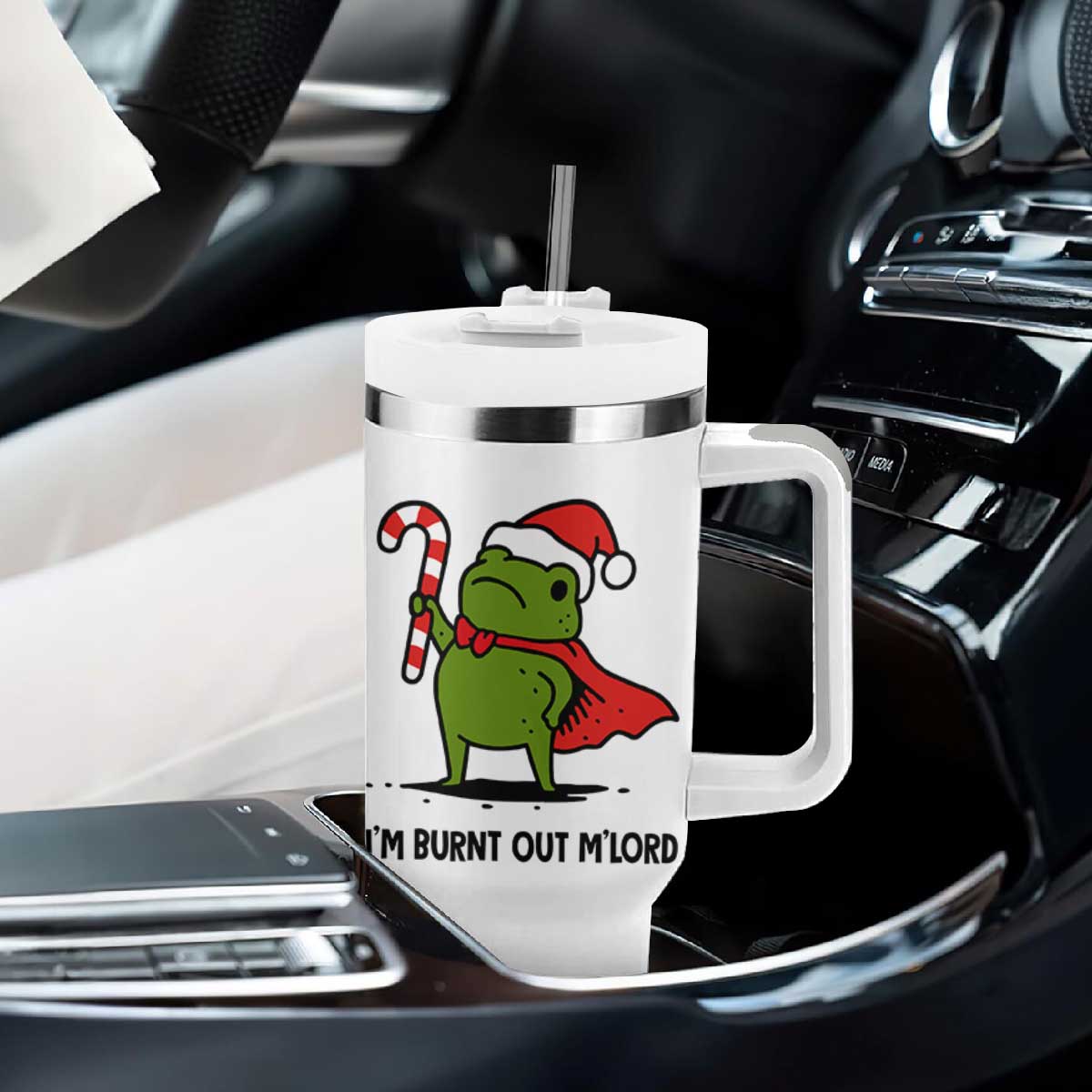 Funny Christmas Frog Knight Tumbler With Handle I Am Burnt Out M Lord Medieval Meme Candy Cane TS11 Print Your Wear