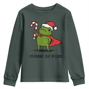 Funny Christmas Frog Knight Youth Sweatshirt I Am Burnt Out M Lord Medieval Meme Candy Cane TS11 Dark Forest Green Print Your Wear