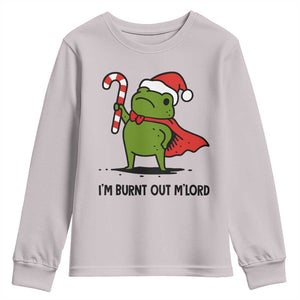 Funny Christmas Frog Knight Youth Sweatshirt I Am Burnt Out M Lord Medieval Meme Candy Cane TS11 Ice Gray Print Your Wear