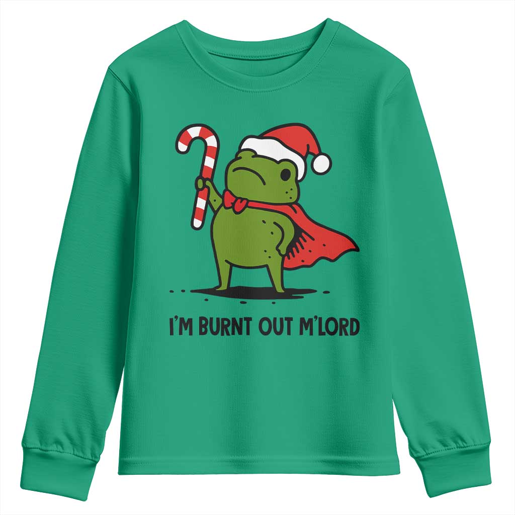 Funny Christmas Frog Knight Youth Sweatshirt I Am Burnt Out M Lord Medieval Meme Candy Cane TS11 Irish Green Print Your Wear