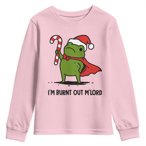 Funny Christmas Frog Knight Youth Sweatshirt I Am Burnt Out M Lord Medieval Meme Candy Cane TS11 Light Pink Print Your Wear