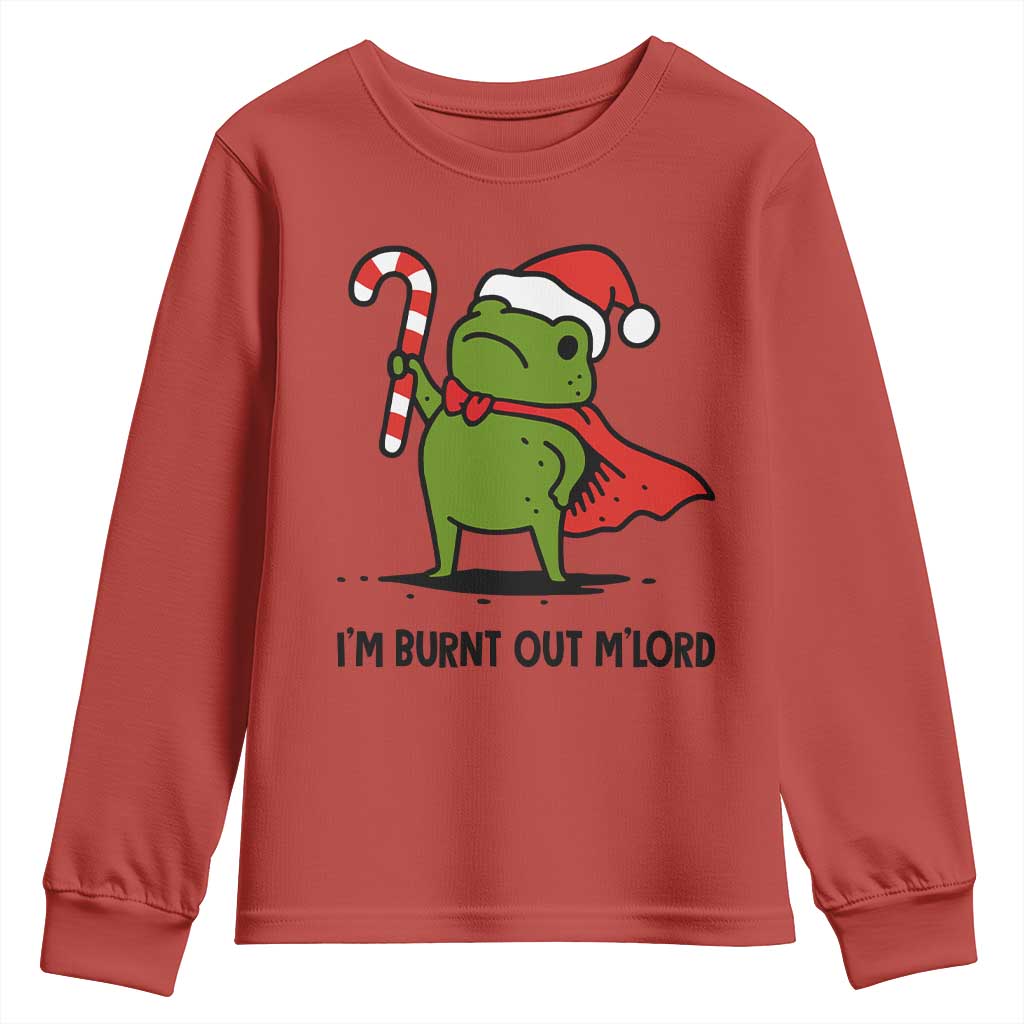 Funny Christmas Frog Knight Youth Sweatshirt I Am Burnt Out M Lord Medieval Meme Candy Cane TS11 Red Print Your Wear