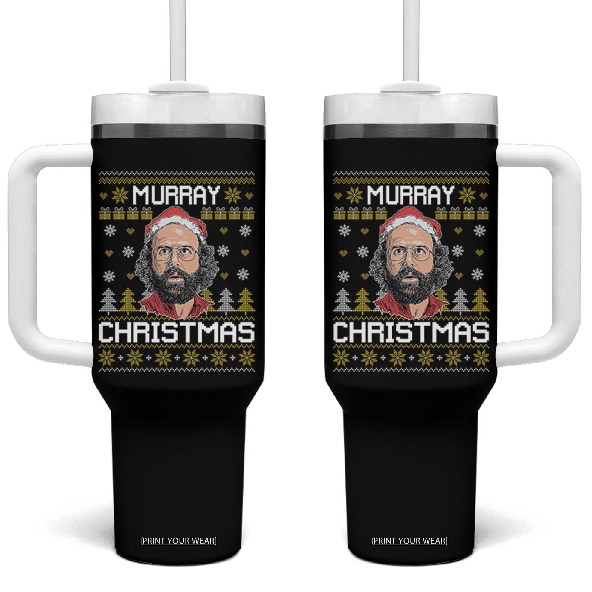 Funny Murray Christmas Tumbler With Handle Stranger Xmas Things Holiday Movie TS11 One Size: 40 oz Black Print Your Wear