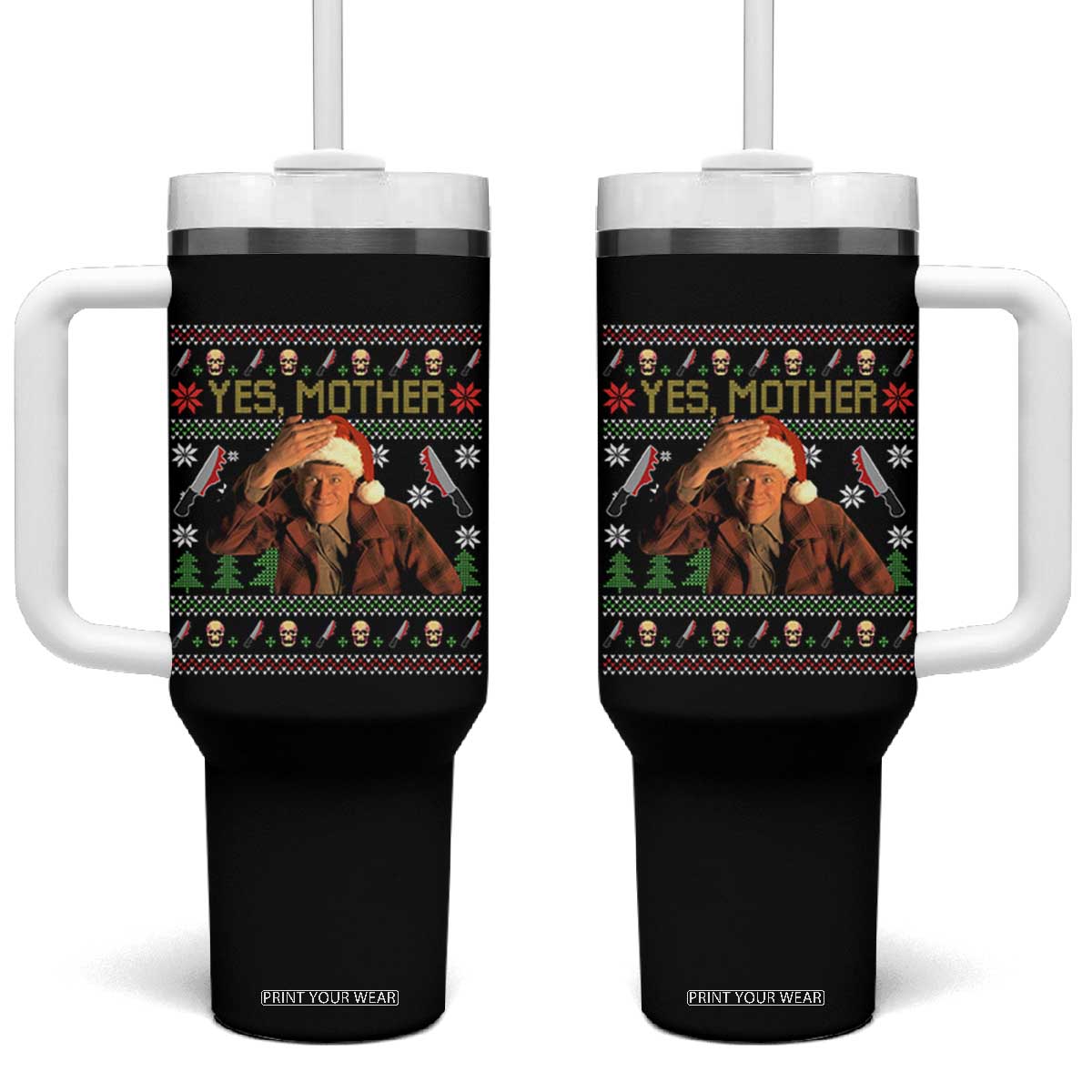 Ed Gein Christmas Tumbler With Handle Funny Yes Mother Xmas Serial Killer TS11 One Size: 40 oz Black Print Your Wear
